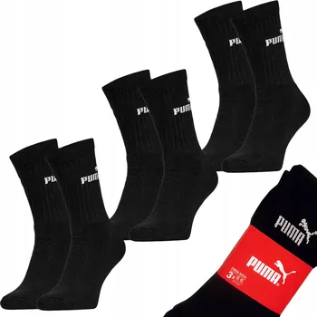 Pánské ponožky PUMA CREW dlouhé sportovní PONOŽKY černé 3-BALENÍ - 35-38
