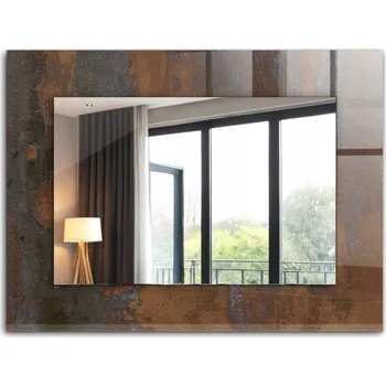 Zrcadlo Moderní Loftové zrcadlo závěsné s potiskem XXL 80x60 cm Módní rezavý kov