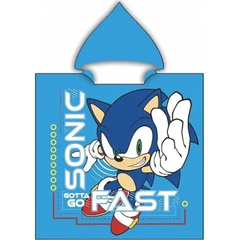 Pončo ručník s kapucí 55x110 Sonic Ježek, modrý, pro děti