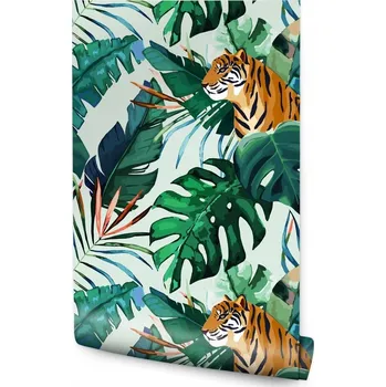 Fototapeta Tapeta Tygři a Tropické Listy /268340157