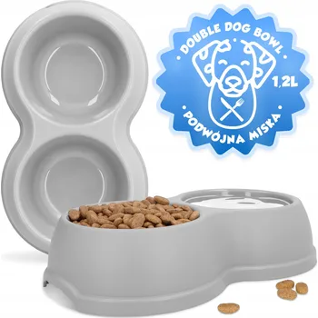 Miska pro psa Velká MISKA PRO PSA 2x1,2l PLASTOVÁ DVOJITÁ Miska PROTIKLOUZOVÁ na VODU Ka F8