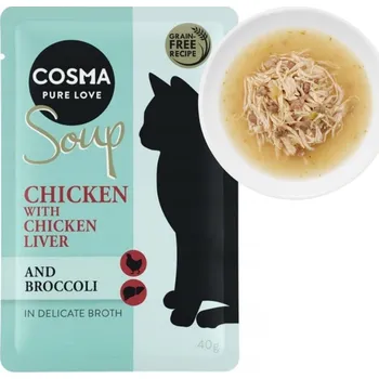 Krmivo pro kočku Polévka pro kočky Cosma Soup Bulion + Kuře + Brokolice