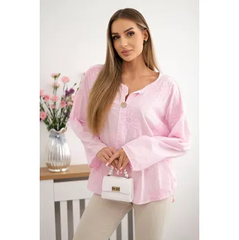 Dámská halenka Kesi Włoski Košilová halenka s vyšívaným vzorem světle růžová Kesi Włoski růžová 3258011