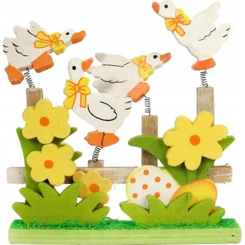 Obraz KAČENKY NA PLOTĚ DŘEVĚNÁ DEKORACE 17 CM JARNÍ VELIKONOČNÍ OZDOBA