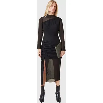 Dámské šaty Šaty s příměsí hedvábí AllSaints RIZO černá barva, midi, W085DC 99X, vel. 40