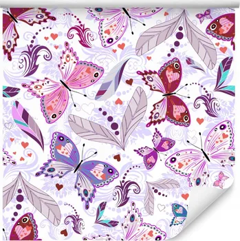 Tapeta Tapeta s motýly, srdíčky a puntíky, do dětského pokoje