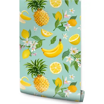 Fototapeta Tapeta Exotické ovoce Ananas Květiny do Kuchyně