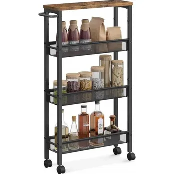 Servírovací stolek Kuchyňský vozík Vasagle kovový černý 4patrový na kolečkách