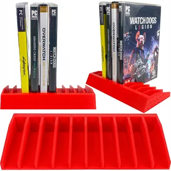 Herní příslušenství STOJAN / DRŽÁK NA 10 HERNÍCH KRABIČEK PLAYSTATION XBOX PC NINTENDO SWITCH ČERVENÝ