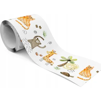 Fototapeta Dekorativní Bordura na Tapety pro Děti Divoká Zvířata Safari Akvarely