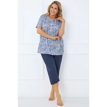 Dámské pyžamo Dámské pyžamo Facelia modré s květinami M