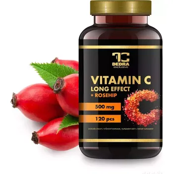 Speciální výživa Dedra VITAMIN C se šípkem 120 kapslí 500 mg vitamínu C s postupným uvolňováním obohacený o 25 mg šípkového extraktu, doplněk stravy