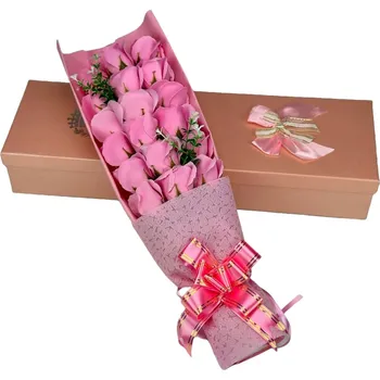 Mýdlo Medvídárek Kytice z mýdlových růží v dárkovém boxu růžová 18 ks