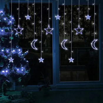 Vánoční dekorace hvězdy a měsíc vánoční osvětlení na stromeček girlanda okno 3m studená bílá