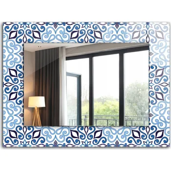 Zrcadlo Dekorativní zrcadlo na zeď s potiskem dekor 80x60 Modrý ornamentální vzor