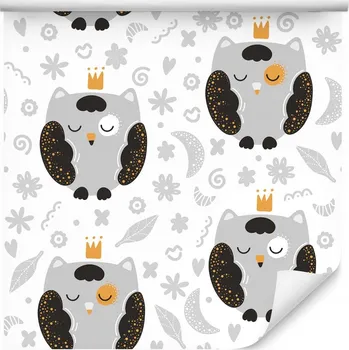 Tapeta Tapeta sovy listy květy koruny dětský pokoj