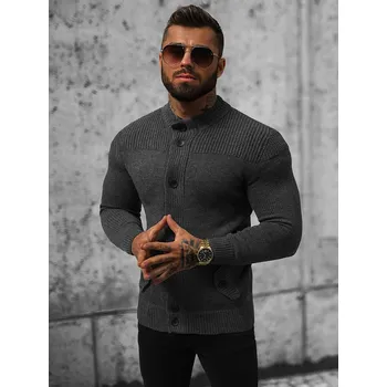 Pánský svetr Ozonee Pánský svetr na knoflíky Vit antracitová XL