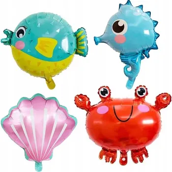 Balónek SADA FÓLIOVÝCH BALÓNKŮ MOŘSKÁ ZVÍŘÁTKA mušle koník ryba krab HEL 4 ks