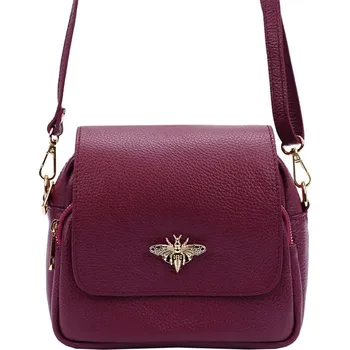 Bordó kožená crossbody kabelka s broží menší velikosti L1968