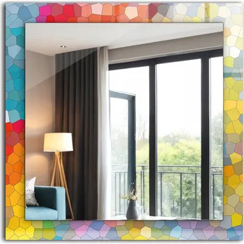 Zrcadlo Zrcadlo dekorativní závěsné na zeď Barevná mozaika abstraktní 60x60 cm
