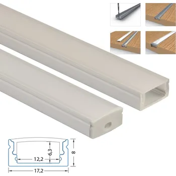 LED páska MCLED Přisazený hliníkový profil PQ, 17x8 mm, včetně matného difuzoru, 1 m