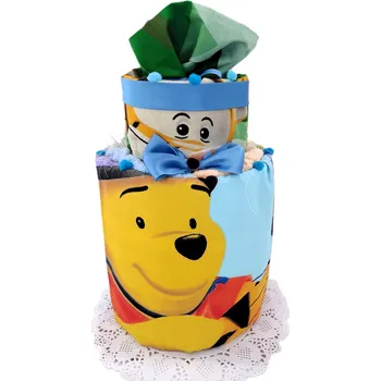 Textilní dort dvoupatrový z povlečení (Medvídek Pú detektiv 70x90-140x200cm)