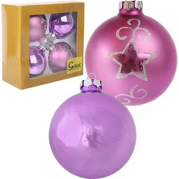 Vánoční dekorace Sada 4 skleněných baněk 8 cm fialové barvy