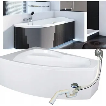 Vana ROHOVÁ PŘÍSTĚNNÁ VANA S LED OSVĚTLENÍM, SEDÁTKEM A SIFONEM, LEVÁ, 160x105 cm