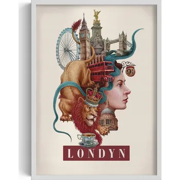 Obraz Závěsný obraz rámeček Vintage retro styl Londýn Big Ben Tower Bridge 50 x 70 cm