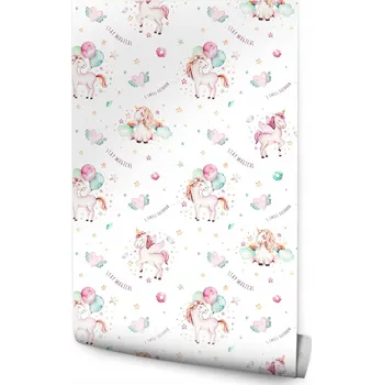 Fototapeta Tapeta pro děti JEDNOROŽCI Hvězdy Obláčky Balónky