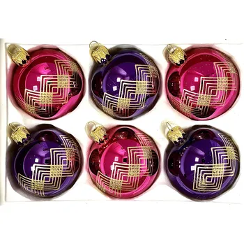 Vánoční ozdoba Irisa Kolekce Art Deco Glamour – Skleněné vánoční ozdoby v růžovo-fialovém tónu 7 cm – sada 6 ks Velikost: 7 cm, Balení: 6ks, Barva: fialová