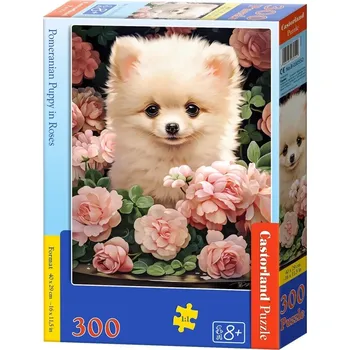 Puzzle Castorland Štěně Pomeraniana v růžích 300 dílků