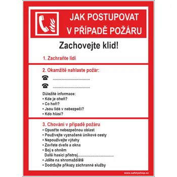 Jak postupovat v případě požáru plast 0,5 mm 400x300 mm
