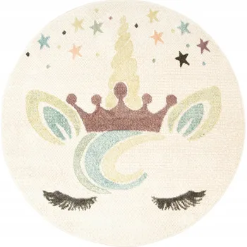 Koberec KOBEREC KULATÝ DÍVČÍ S JEDNOROŽCEM KORUNKOU TEČKY HVĚZDIČKY prům. 100 cm