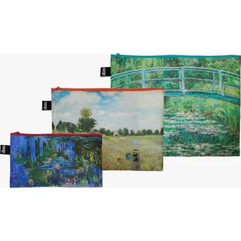 Kosmetická taška Taštičky na zip 3 ks LOQI CLAUDE MONET The Japanese Footbridge, Wild Poppies near Argenteu