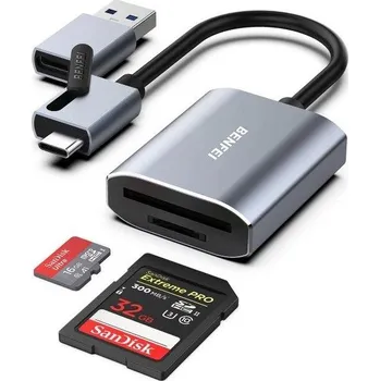 Čtečka paměťových karet BENFEI čtečka paměťových karet USB Type-C/Type-A na SD a Micro SD (šedá)