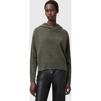 Dámská mikina Vlněná mikina AllSaints IRINA dámská, šedá barva, s kapucí, hladká, W070KC 90X, vel. XS