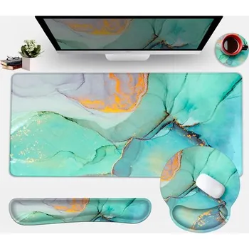 Podložka pod myš Huado XXL ergonomický set podložek k PC 4v1 Tyrkysový mramor Huado MRBL-GREEN