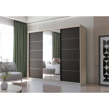 Dětská skříň Objemná šatní skříň Alba se zrcadlem - dub sonoma / černá