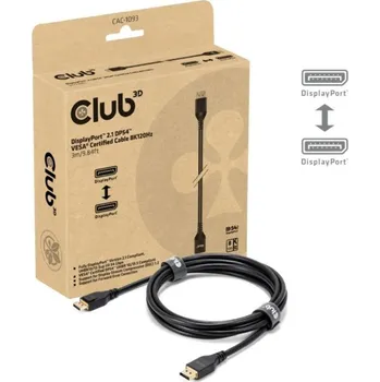 Kabel do PC Club3D Kabel DisplayPort 2.1 na DisplayPort 2.1, VESA DP54, 4K240Hz/8K120Hz (M/M), 3m, černá CAC-1093