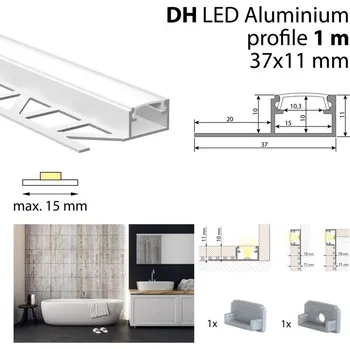 LED páska MCLED Hliníkový profil pro obklady a dlažbu DH 1m včetně mléčného difuzoru, 2x koncovka