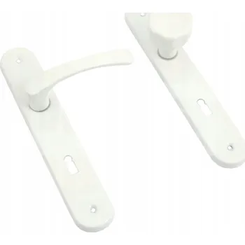 Dveřní kování Klika s koulí, bílá, dlouhý štítek, rozteč 90 mm, na klíč MAAN