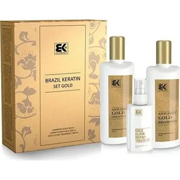 Kosmetická sada Brazil Keratin Set Gold pro nepoddajné a krepaté vlasy dárková sada