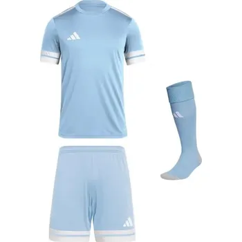 Míčový sport Fotbalový komplet Adidas Squadra 25 dres, trenky a stulpny bledě modro bílý Velikost: 116