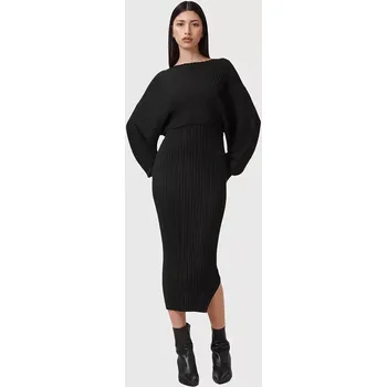 Dámské šaty Šaty a svetr AllSaints MINORI černá barva, midi, W224DC 99X, vel. S