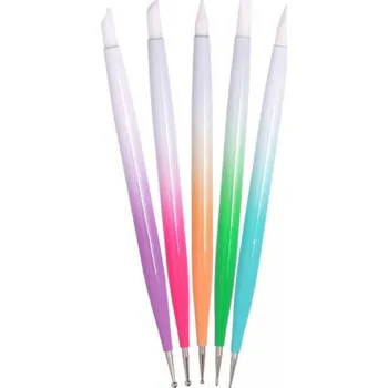 Tečkovací nástroje se silikonovým štětečkem, plastová rukojeť na zdobení nehtů - 5ks