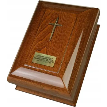 Smuteční dekorace Dřevěná urna na popel s křížem, pohřební urna na lidský popel, dřevo