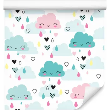 Tapeta Tapeta do dětského pokoje – barevné mráčky a kapky