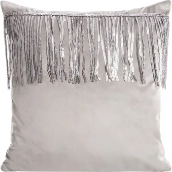 Povlak na polštářek Sametový dekorační povlak na polštář s třásněmi v šedé barvě