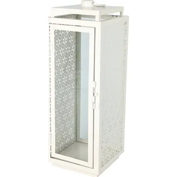 Svícen ProGarden Kovová lucerna na svíčku, 14,5 x 14,5 x 39 cm, bílá